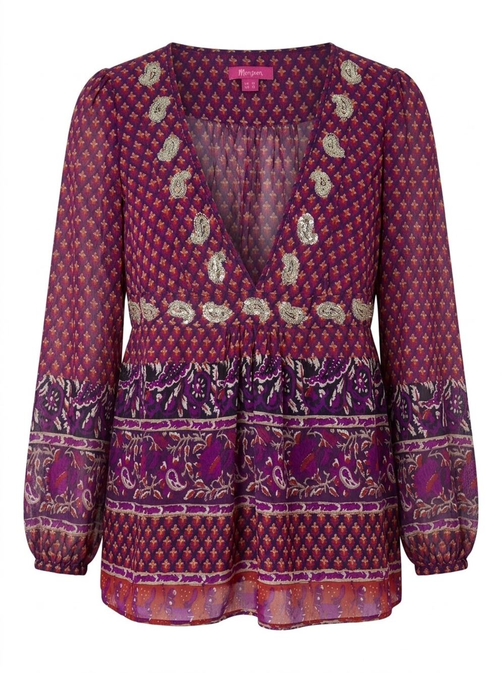 Monsoon 100% Silk Sequin Beaded Chiffon Blouse Women Size UK 14/ US 10